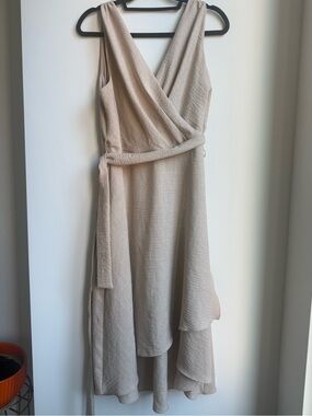 DKNY Taupe High Low Wrap Dress Plus Size 16 Sleeveless